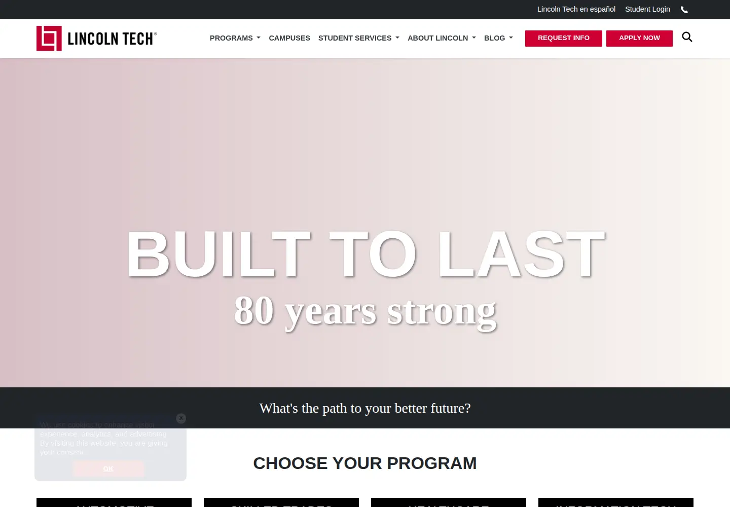 Captured homepage of lincolntech.edu in the current scan