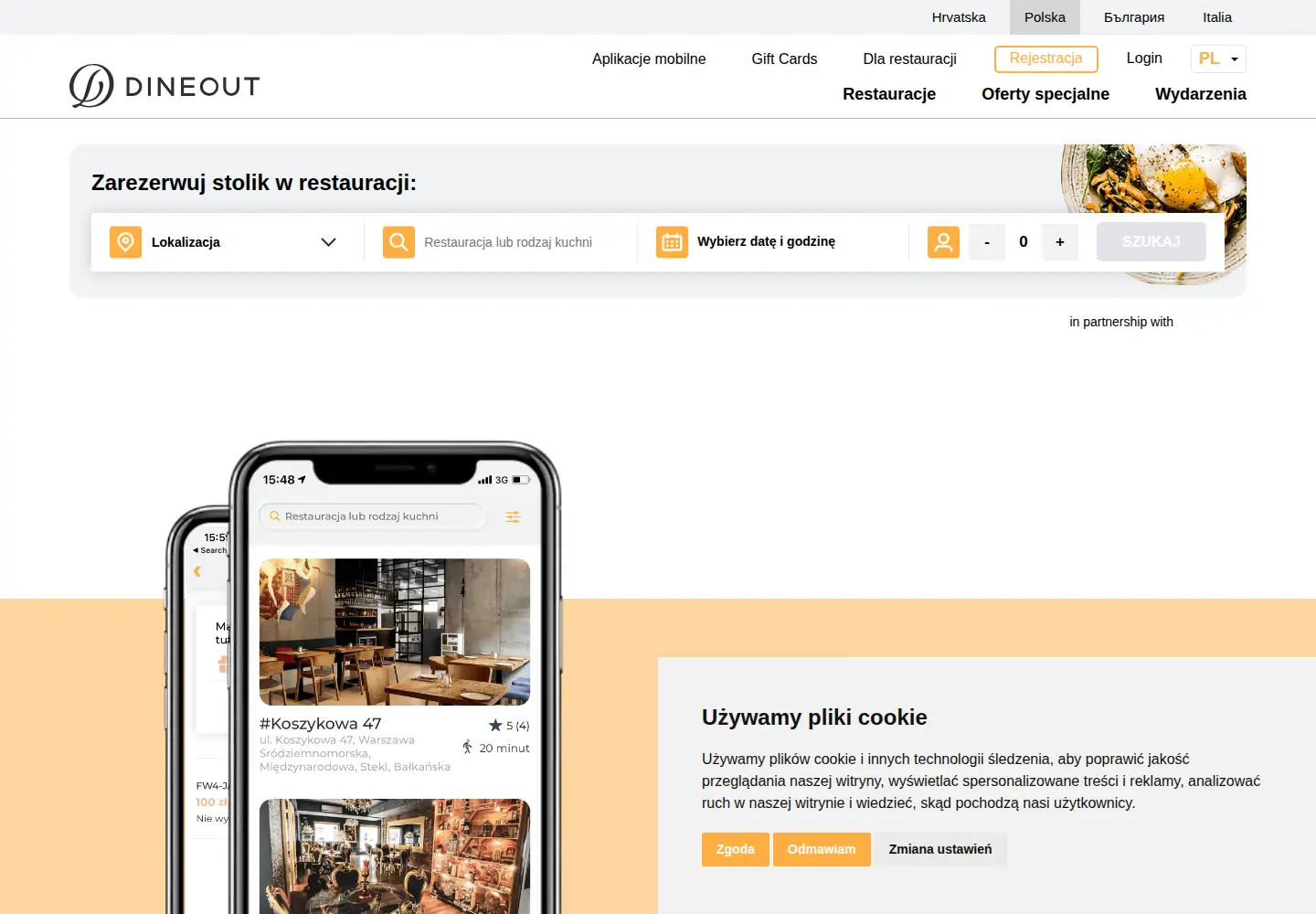Captured homepage of dineout.pl in the current scan