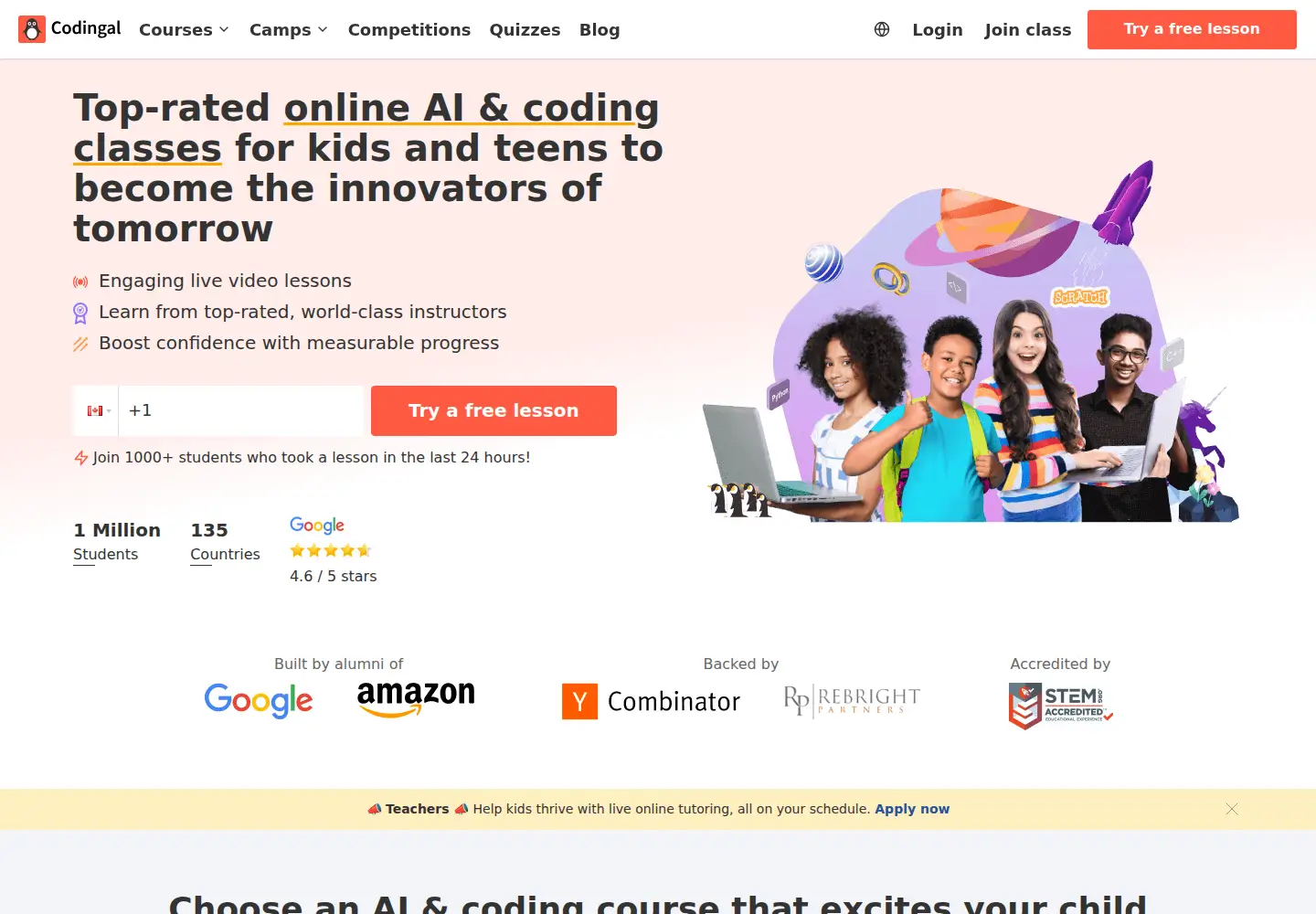 Captured homepage of codingal.com in the current scan