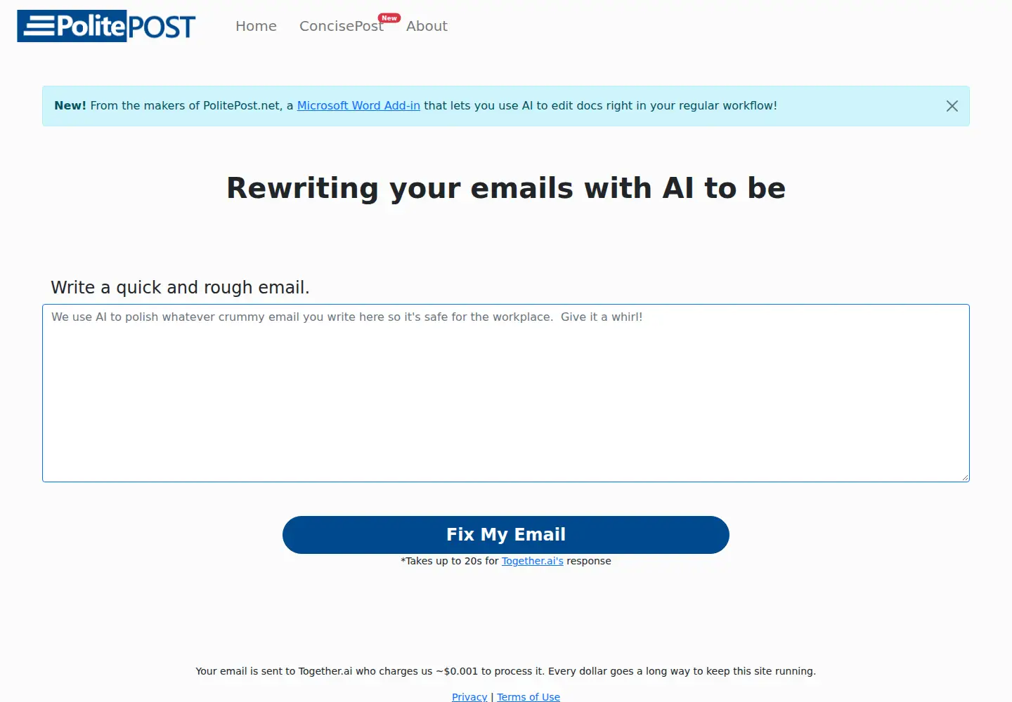 Captured homepage of politepost.net in the current scan