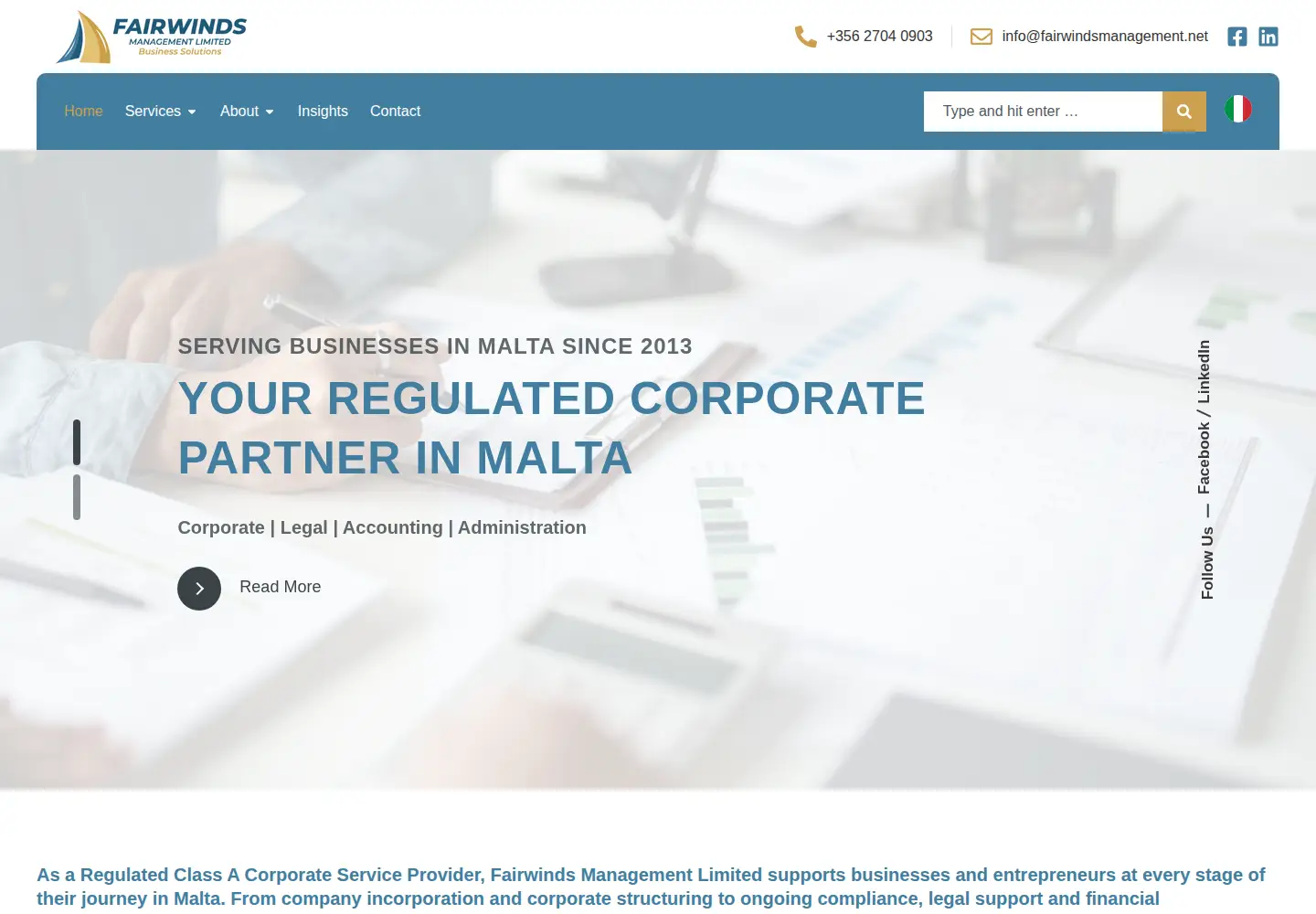 Captured homepage of fairwindsmanagement.net in the current scan