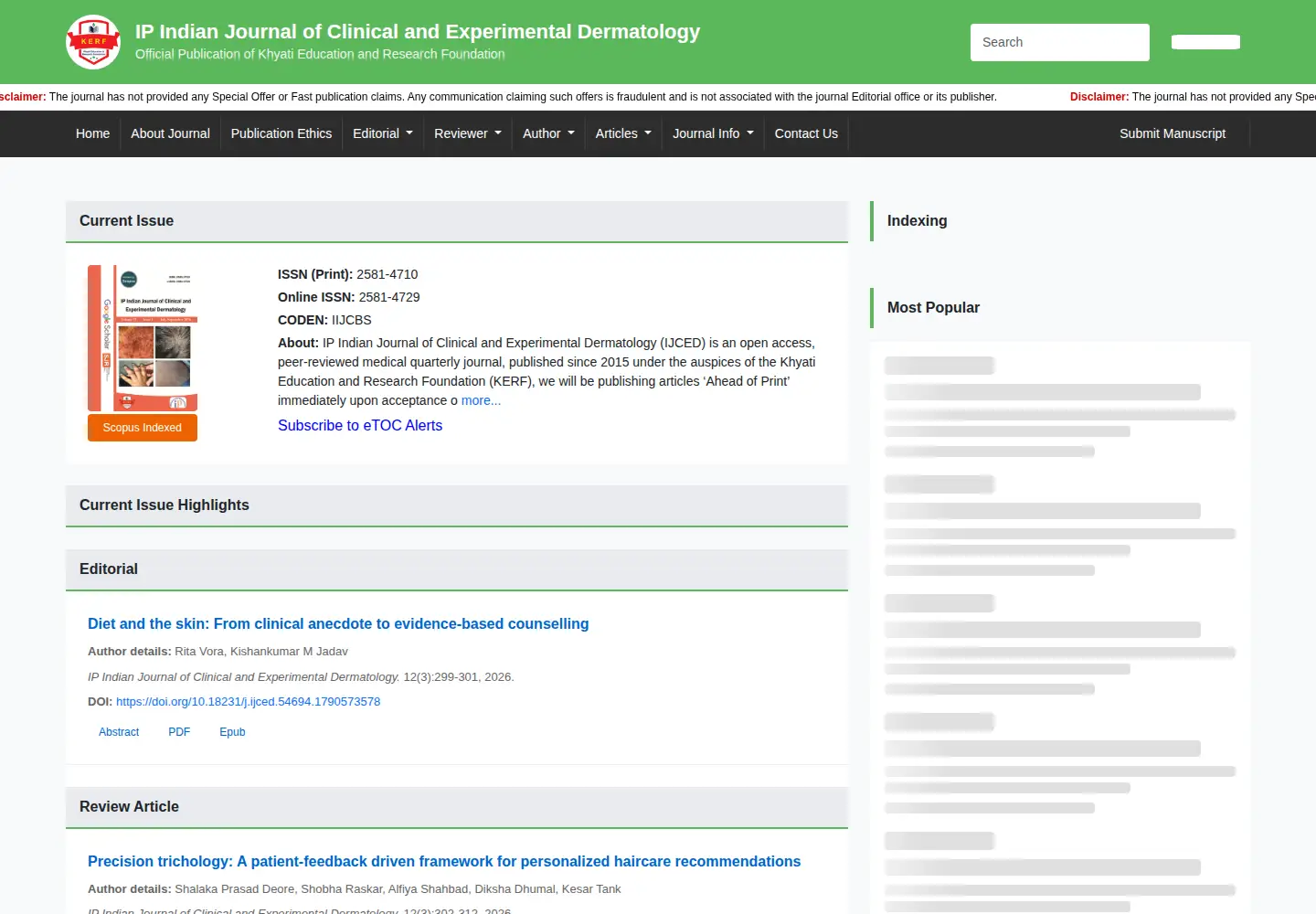 Captured homepage of ijced.org in the current scan