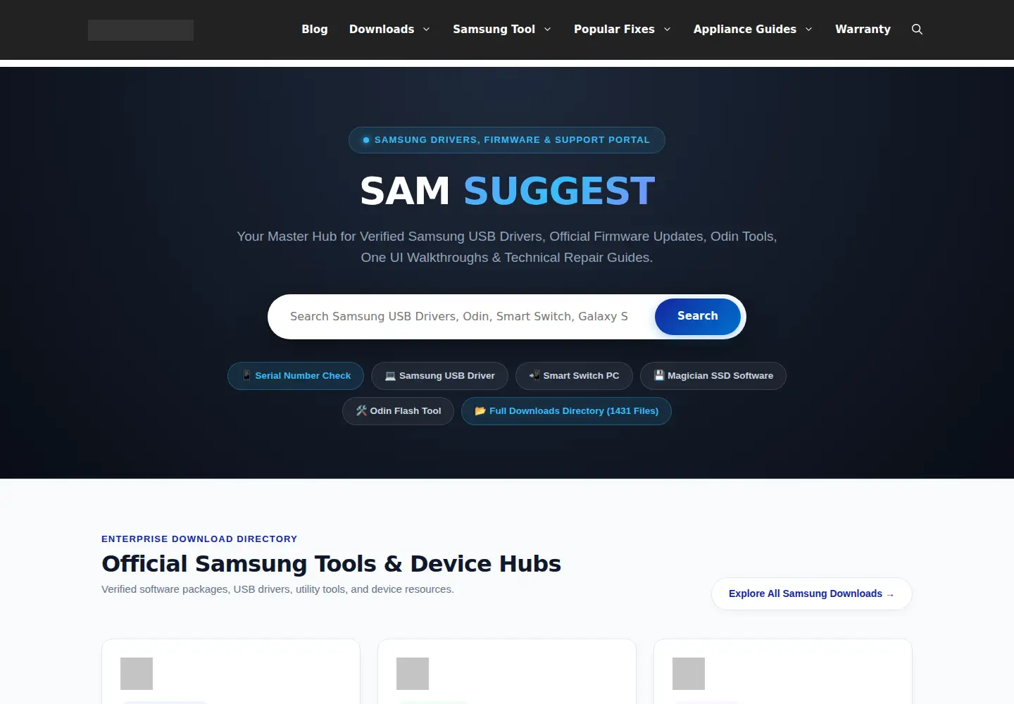 Captured homepage of samsuggest.com in the current scan