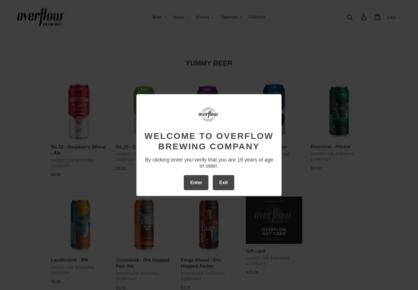 Screenshot of overflowbeer.com