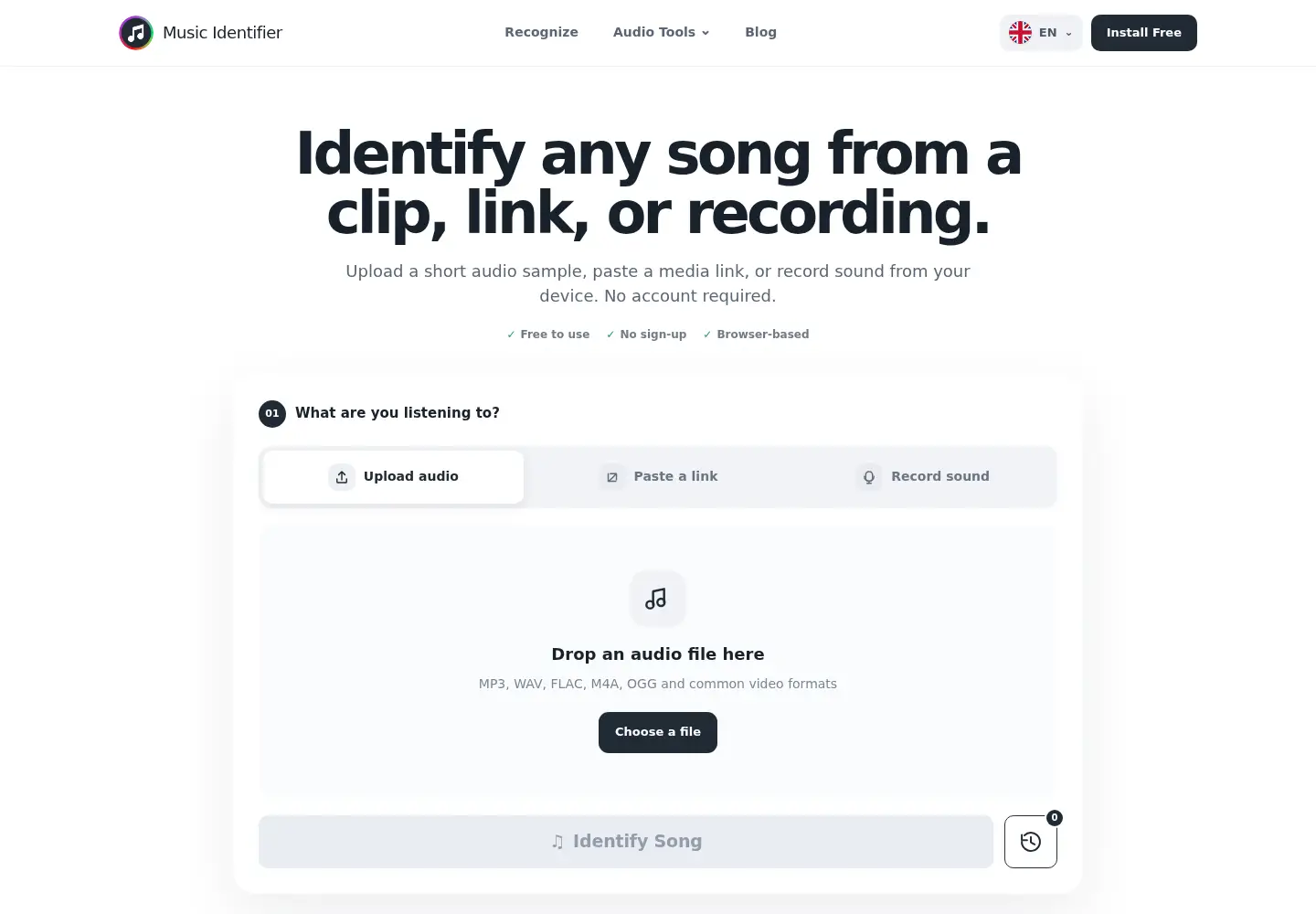 Captured homepage of song-identify.com in the current scan