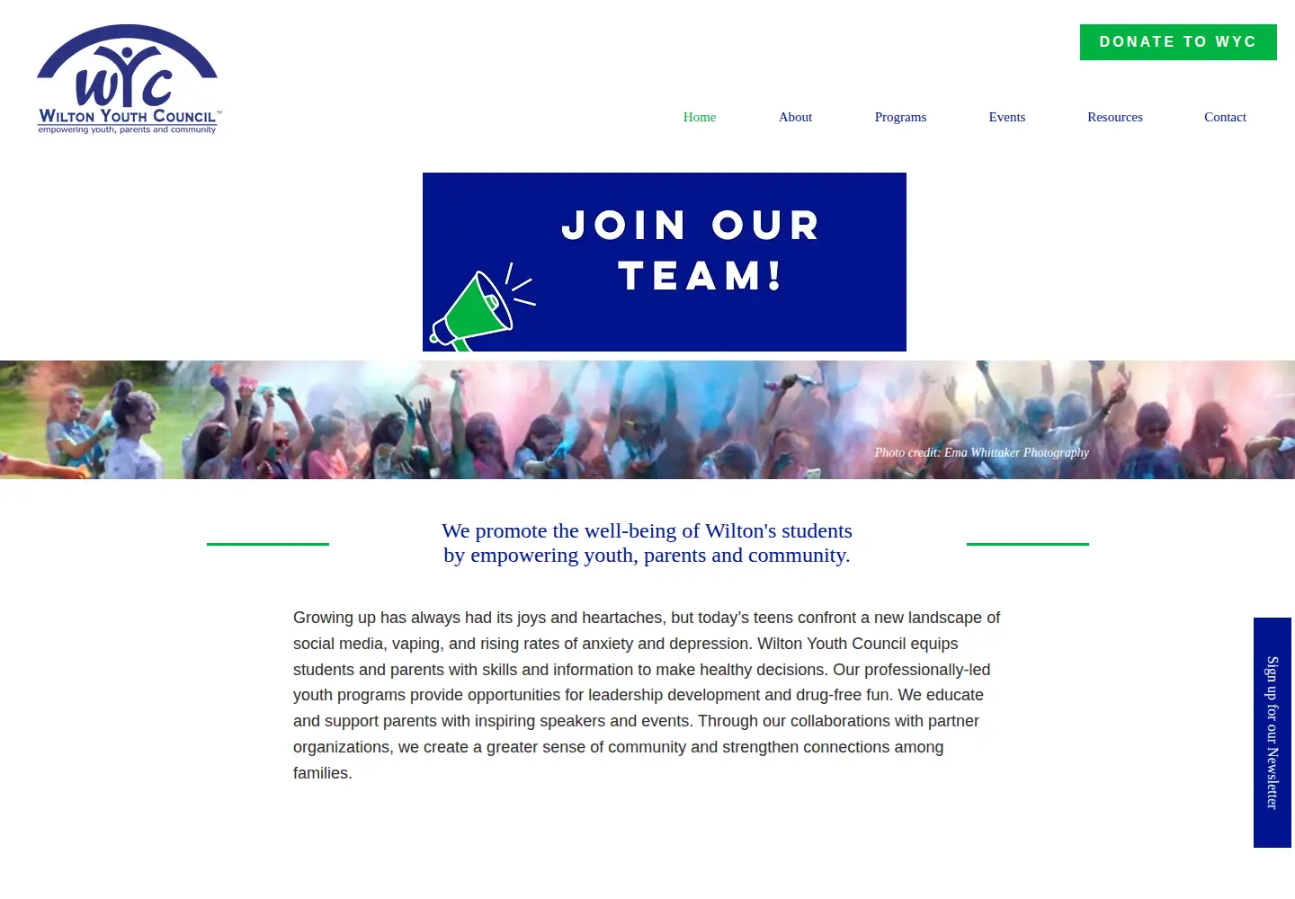 Screenshot of wiltonyouth.org