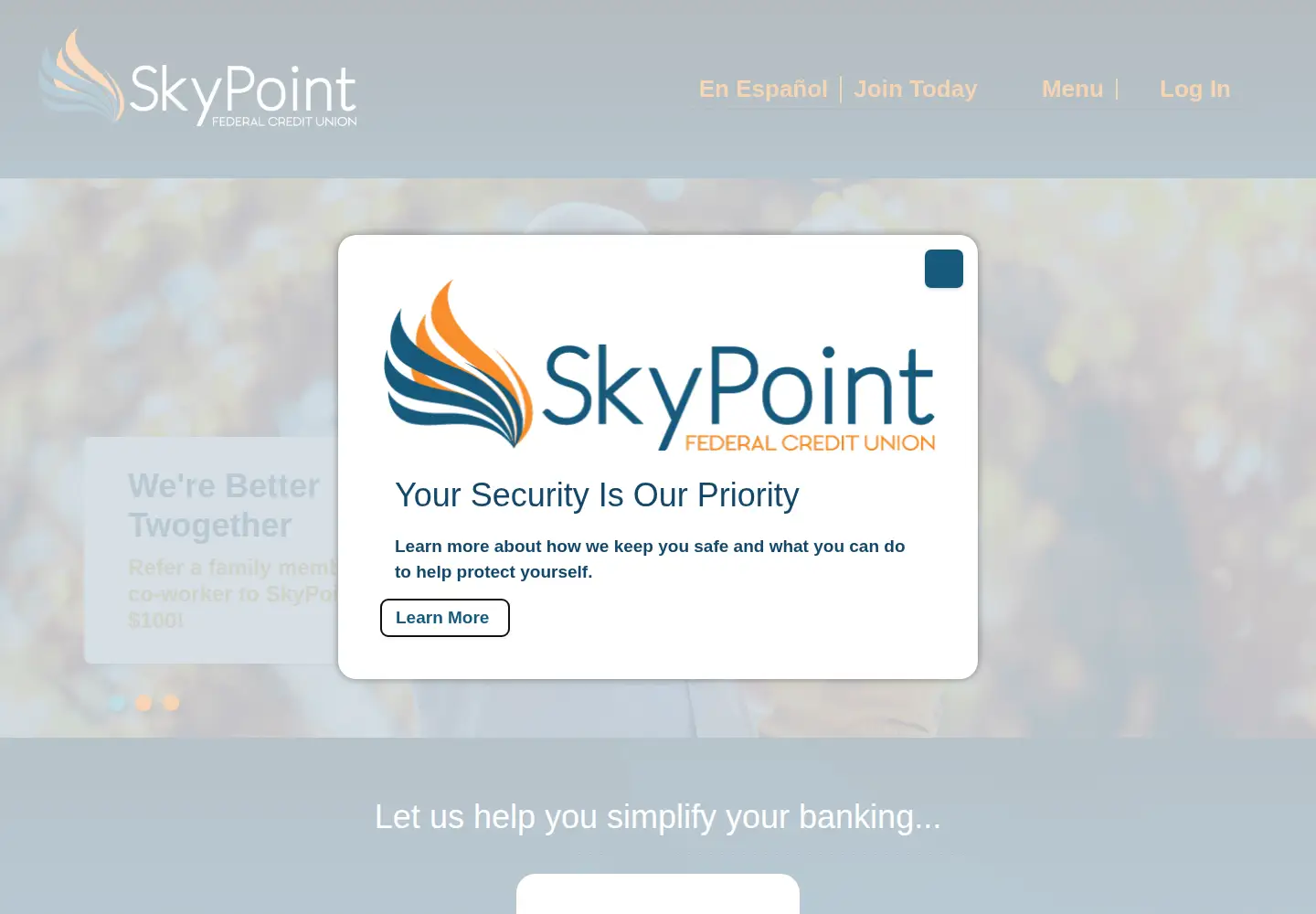 Captured homepage of skypointfcu.org in the current scan