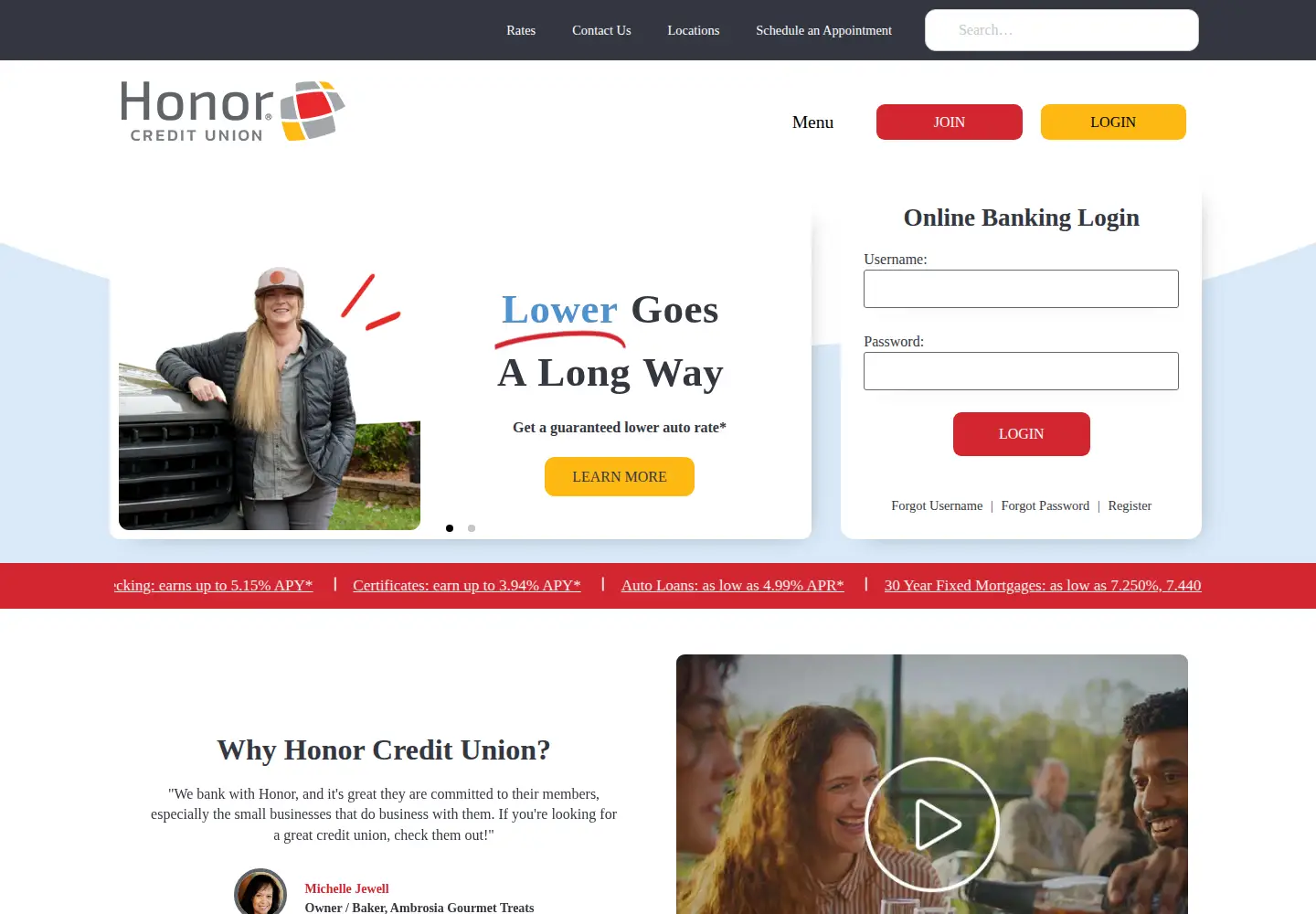 Screenshot of honorcu.com