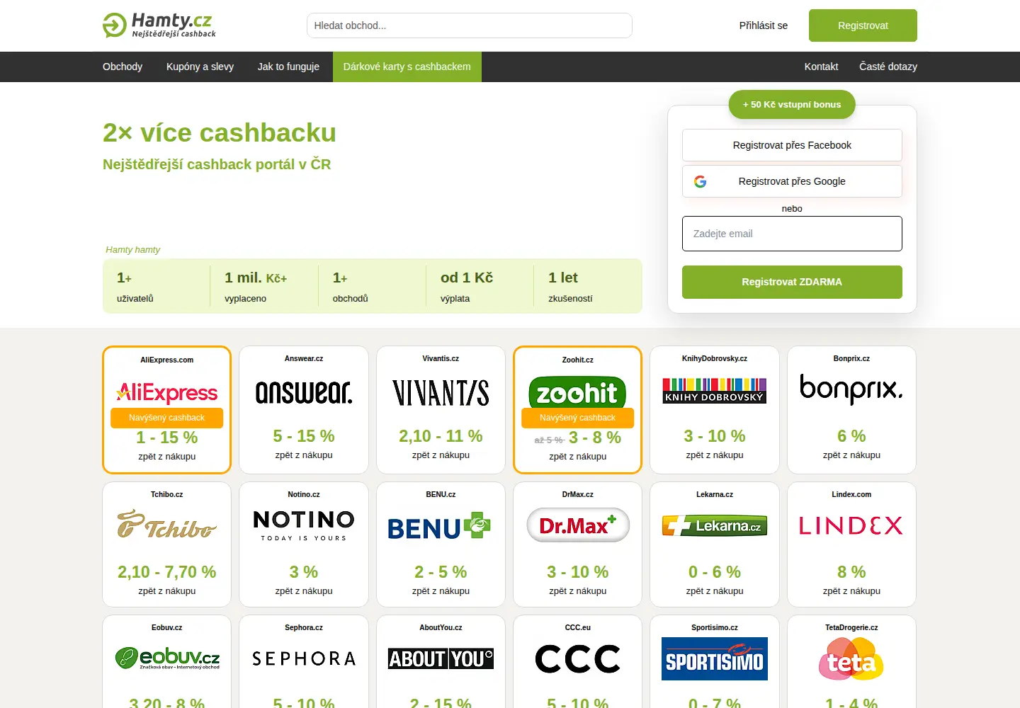 Screenshot of hamty.cz