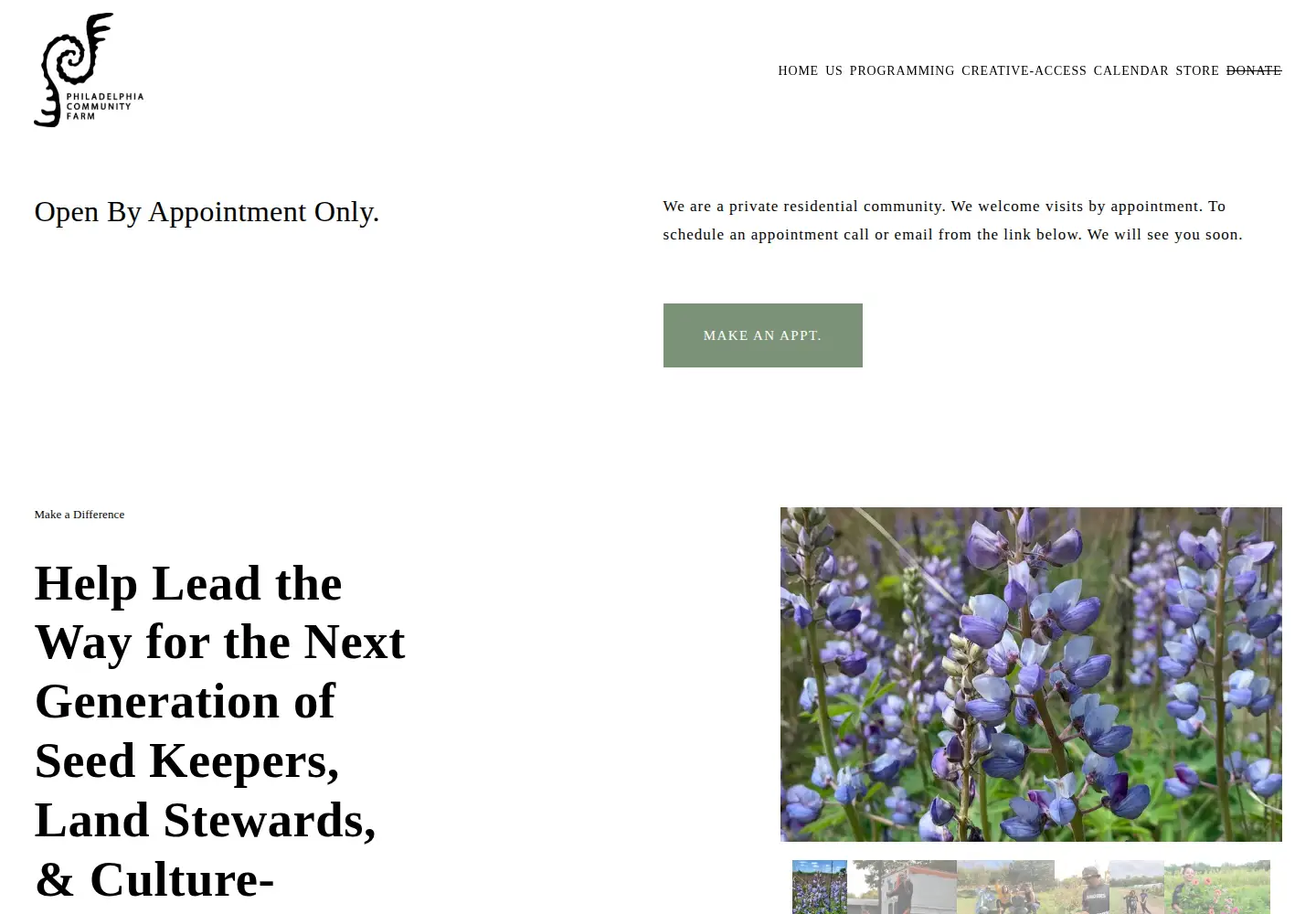 Captured homepage of phillyfarm.org in the current scan