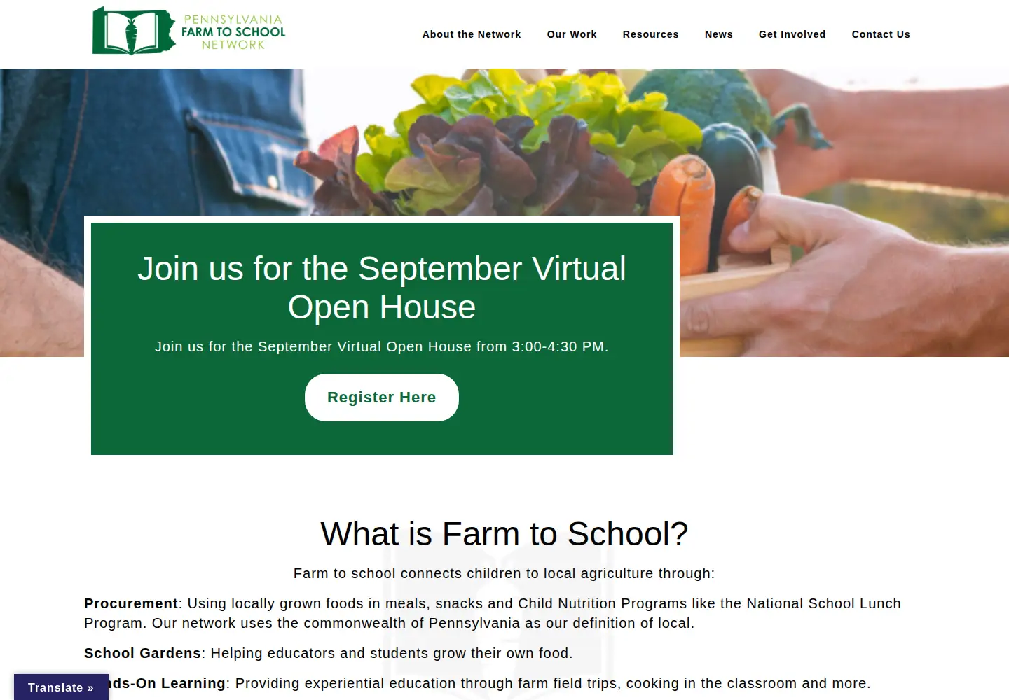 Captured homepage of pafarmtoschool.org in the current scan