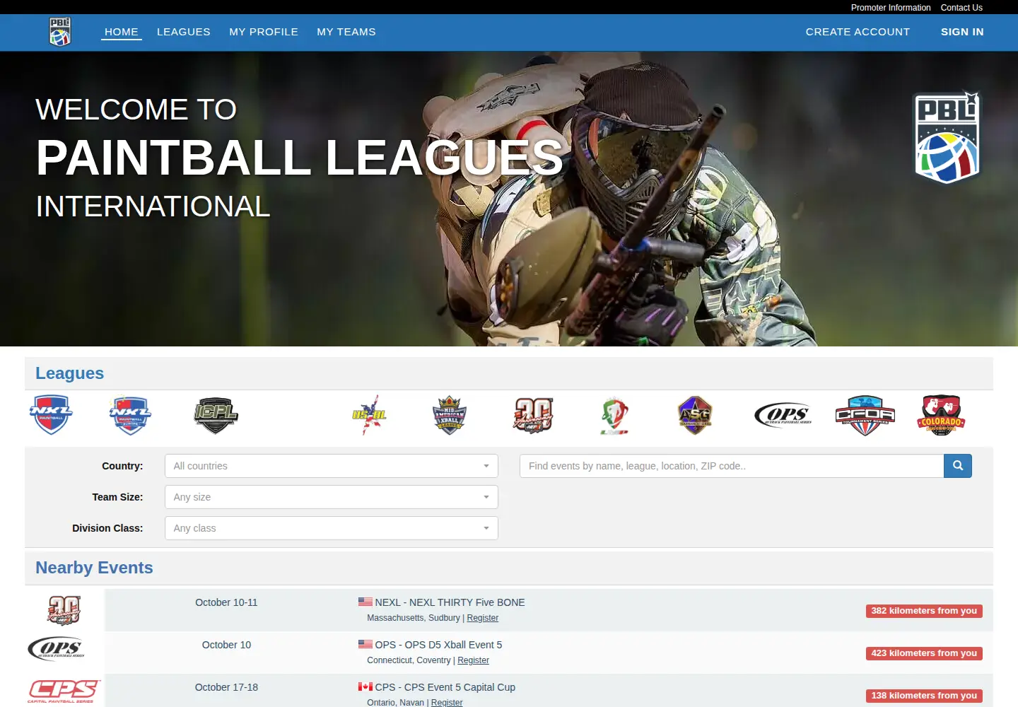 Captured homepage of pbleagues.com in the current scan