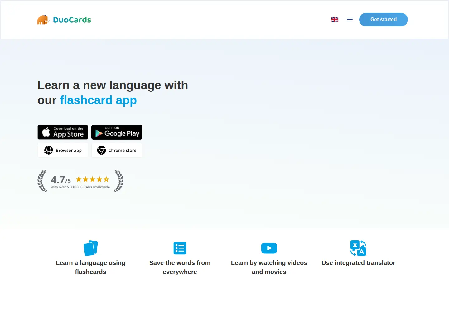 Screenshot of duocards.com