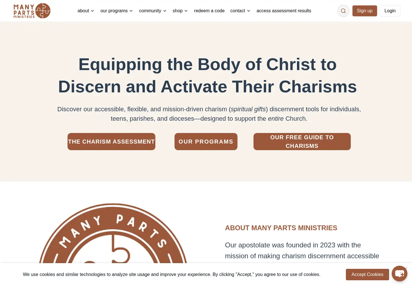 Screenshot of manypartsministries.com