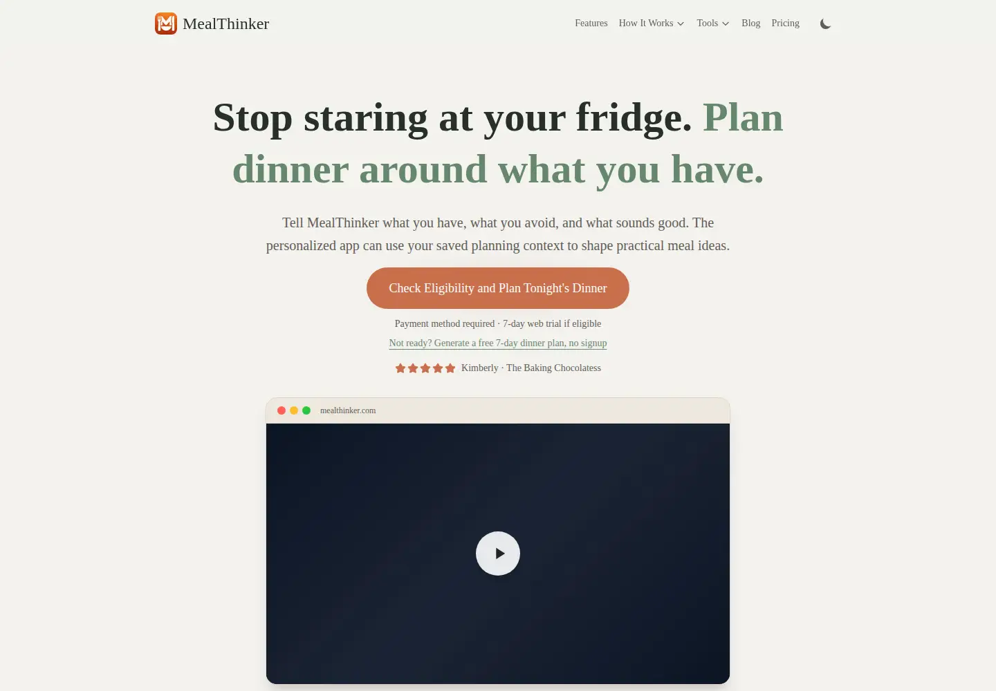 Screenshot of mealthinker.com