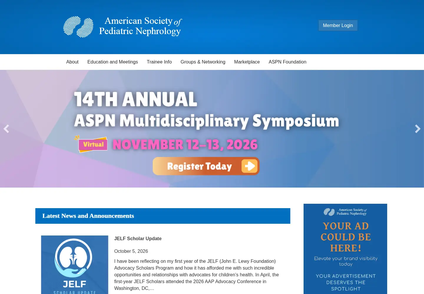 Captured homepage of aspneph.org in the current scan
