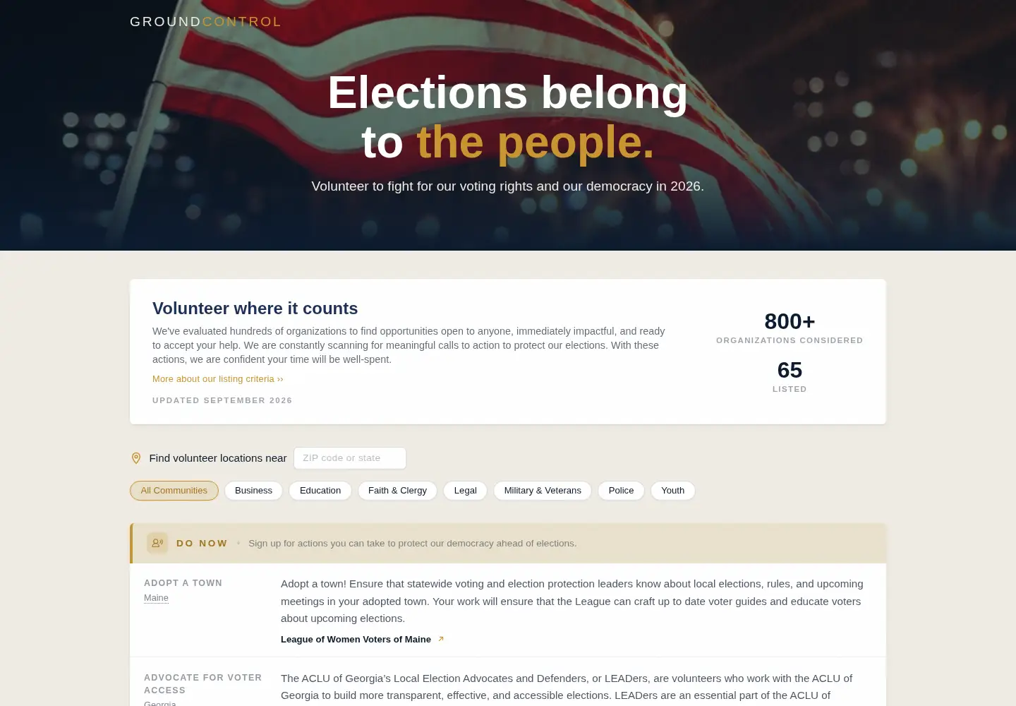 Captured homepage of wearegroundcontrol.org in the current scan