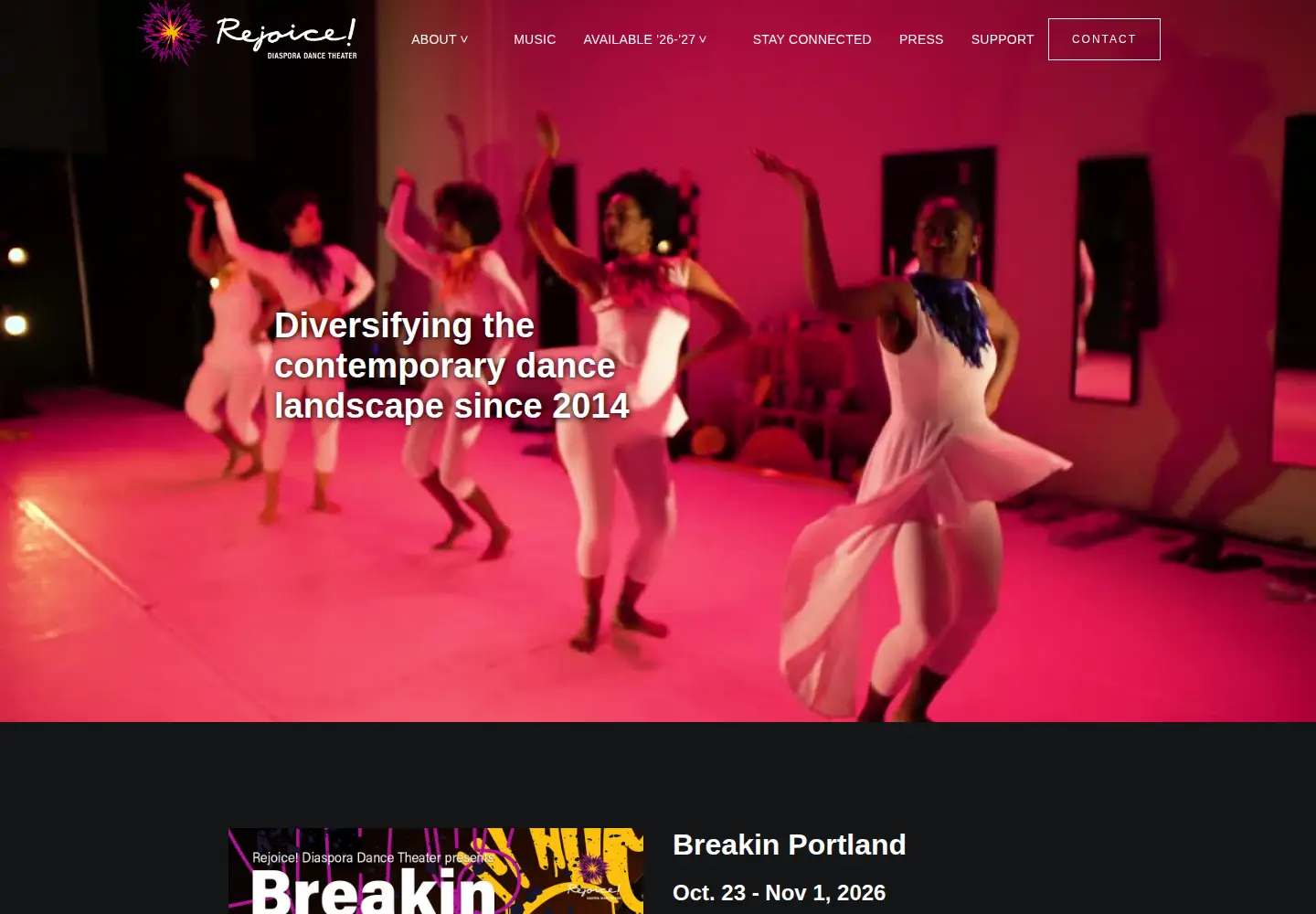 Screenshot of rejoicediasporadance.com