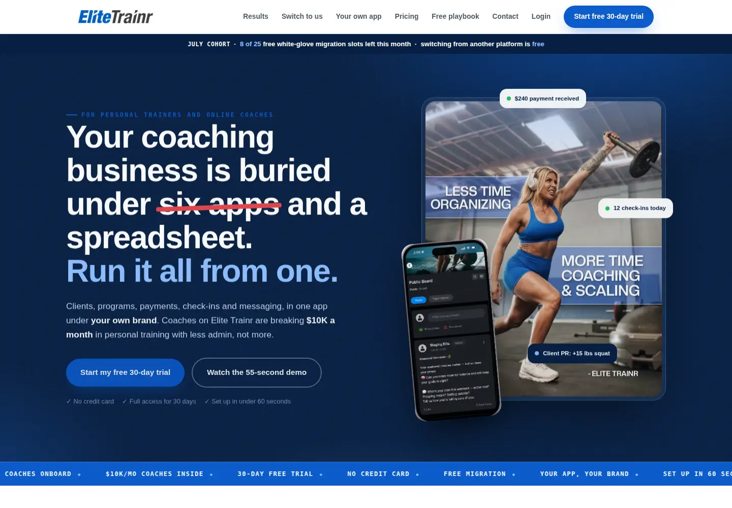 Screenshot of elitetrainr.com