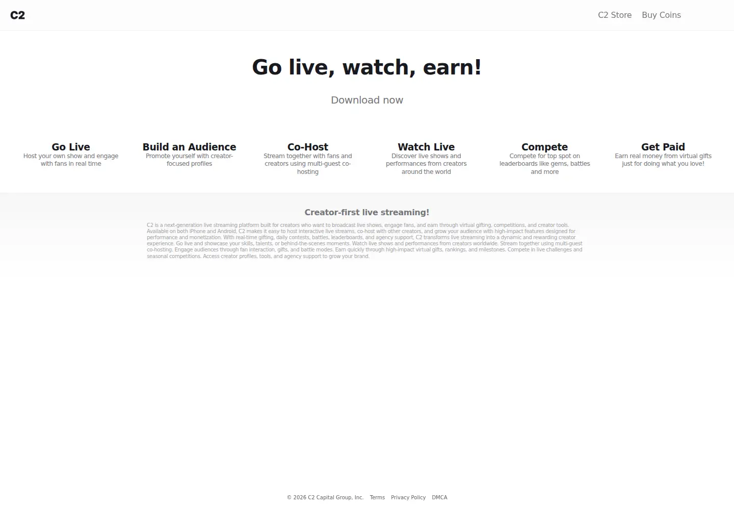 Screenshot of c2live.co