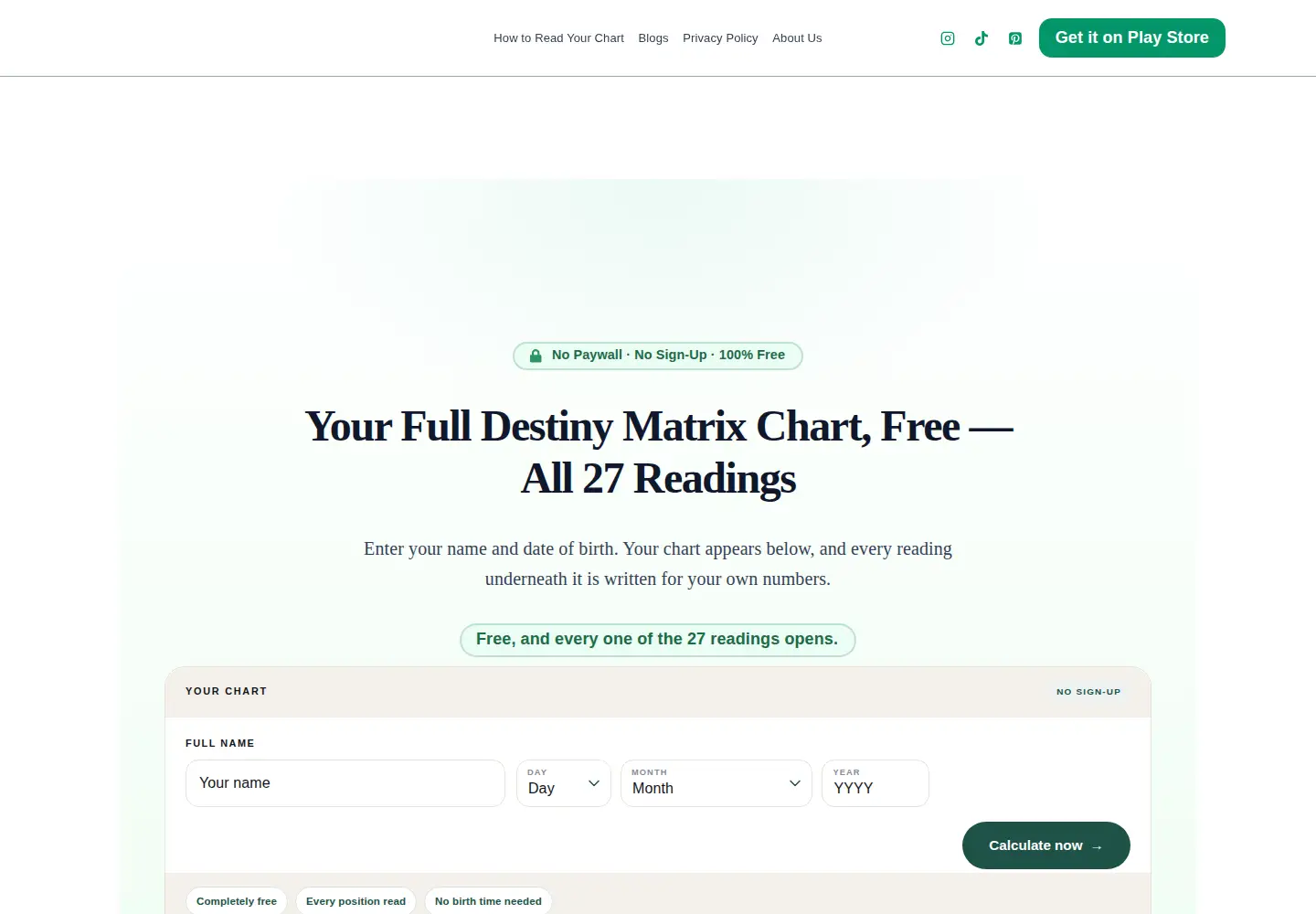 Screenshot of destinymatrixchart.com