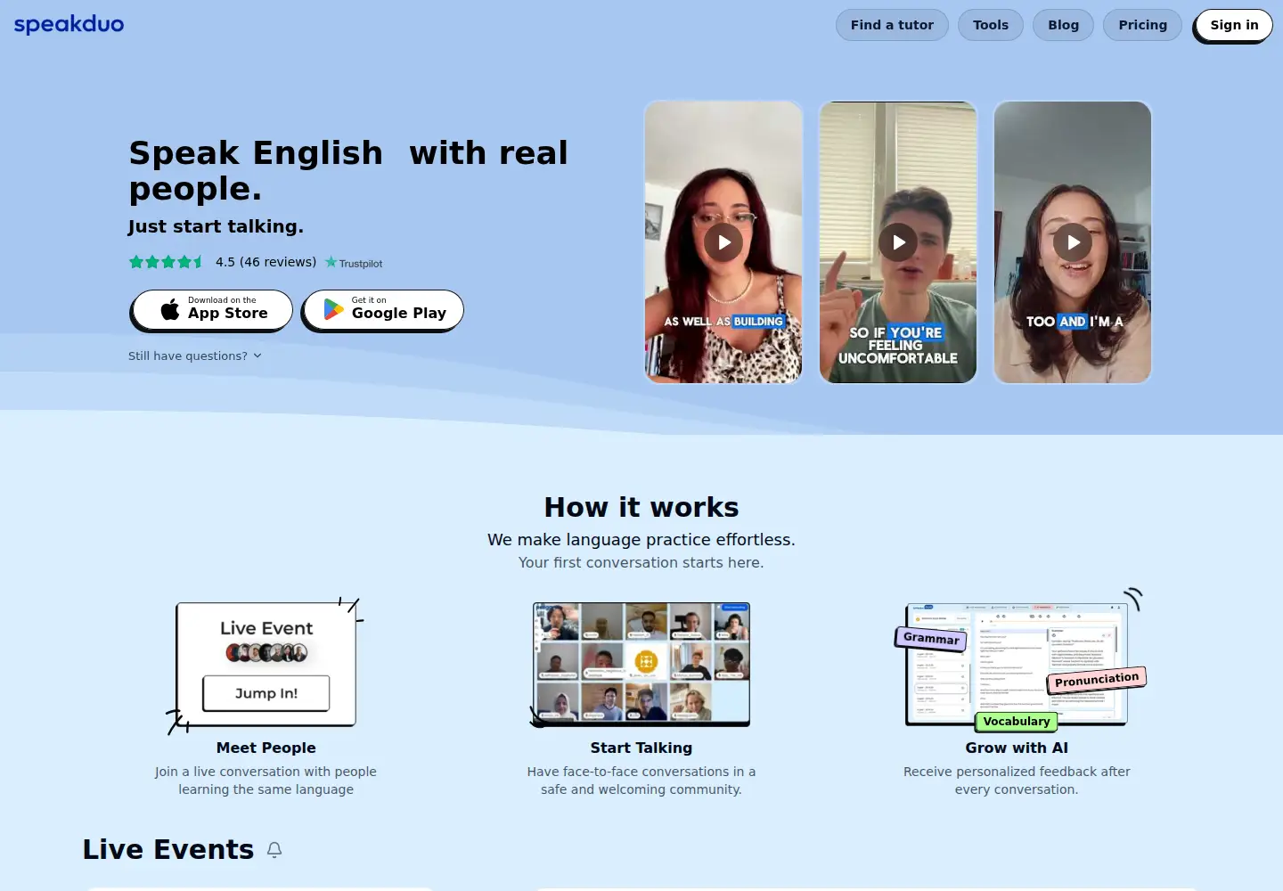 Captured homepage of speakduo.com in the current scan