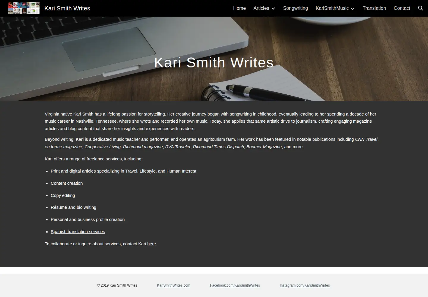 Screenshot of karismithwrites.com
