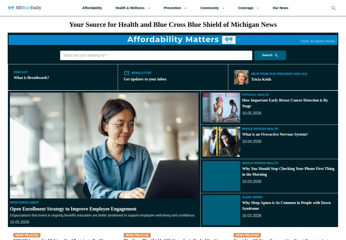 Captured homepage of mibluesperspectives.com in the current scan