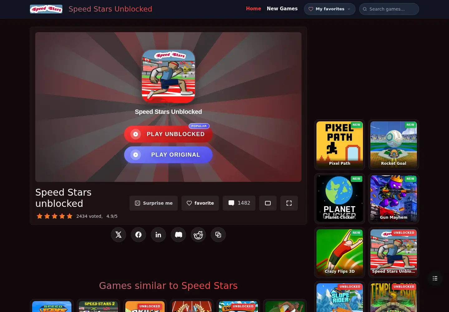 Screenshot of speedstarsunblocked.net
