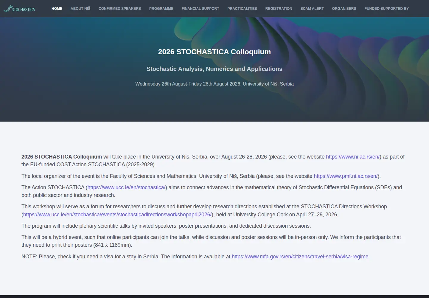 Screenshot of stochastica-colloquium2026.edu.rs