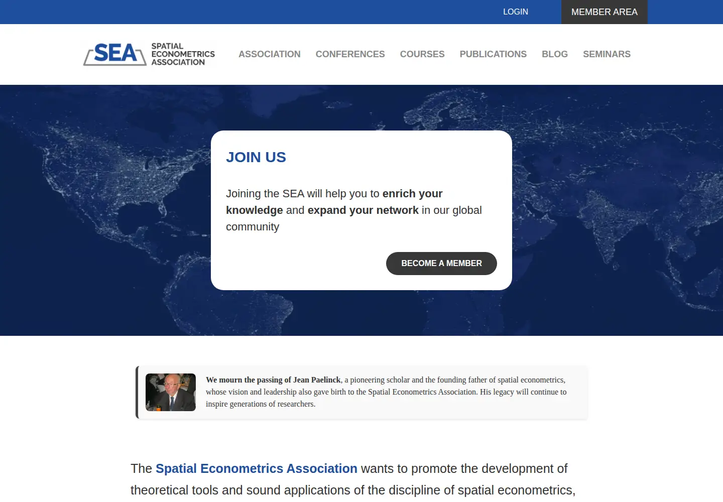 Screenshot of spatialeconometricsassociation.org