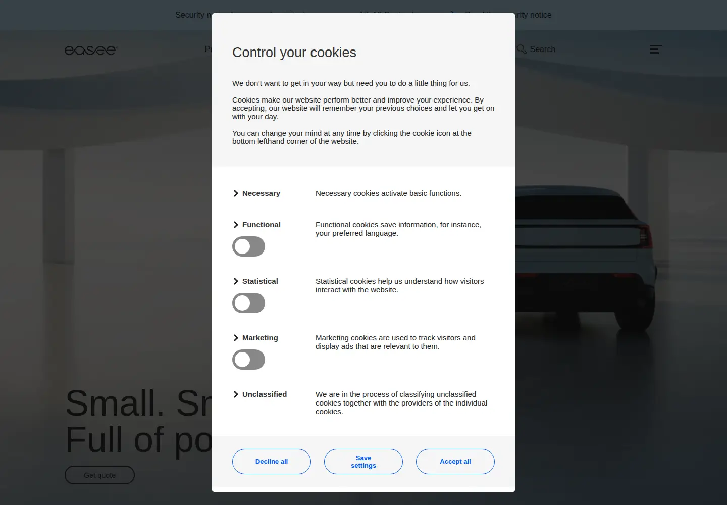 Screenshot of easee.com