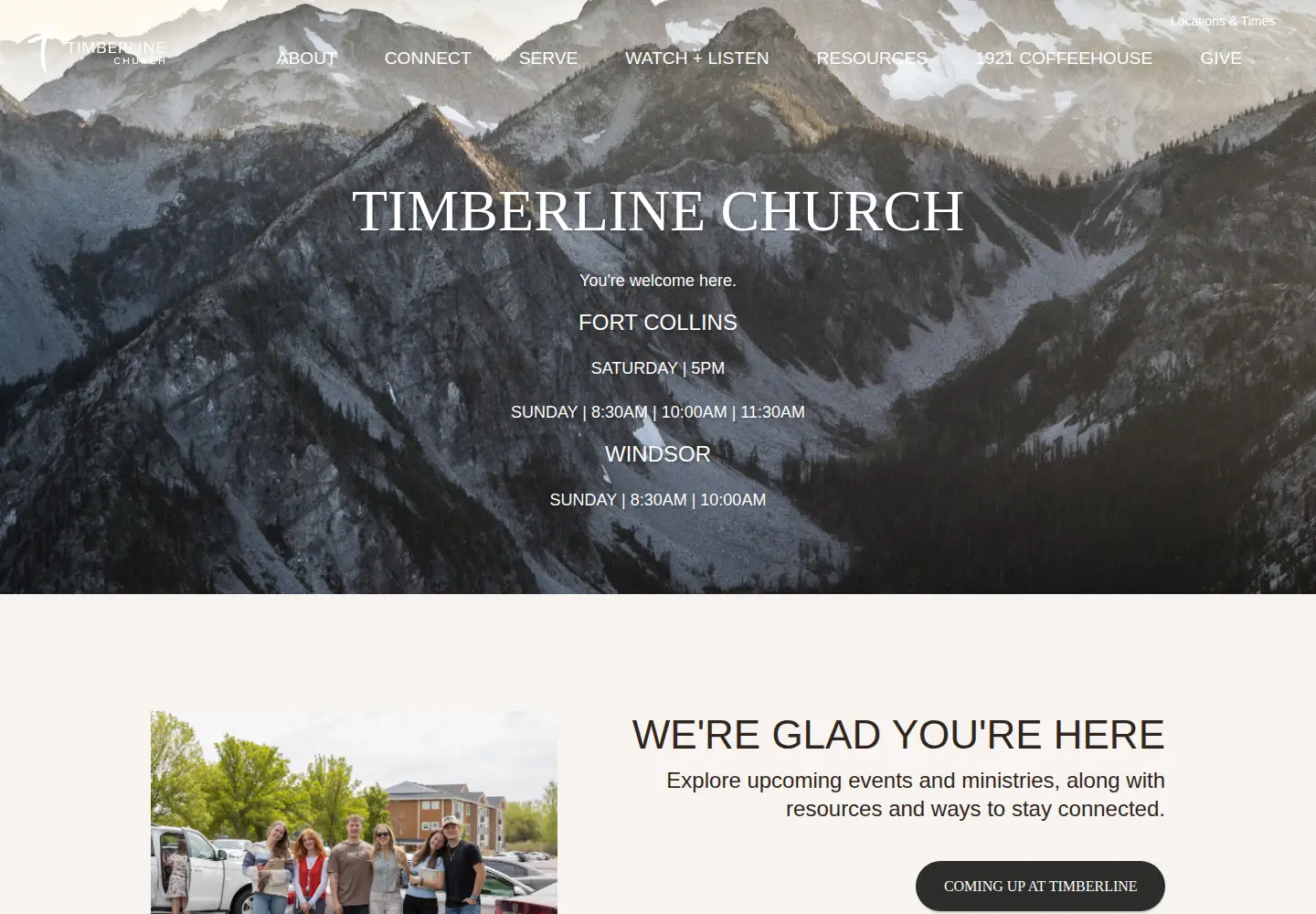 Captured homepage of timberlinechurch.org in the current scan