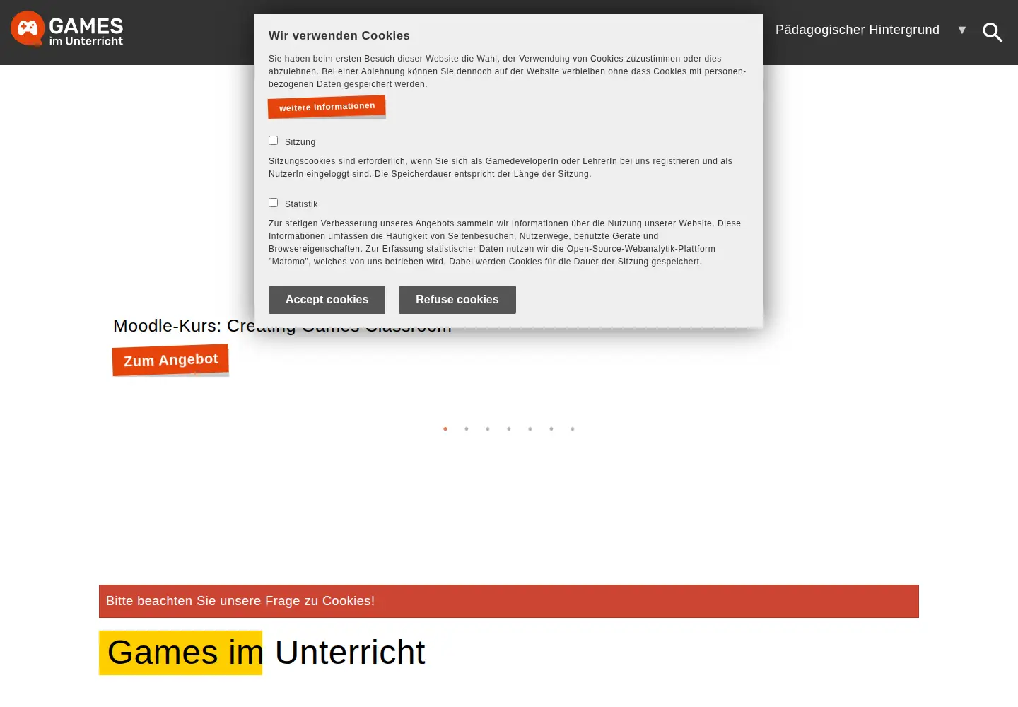 Screenshot of games-im-unterricht.de