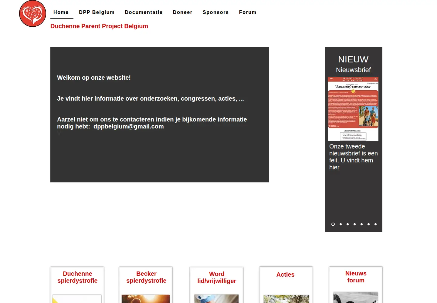 Captured homepage of duchenneparentproject.be in the current scan