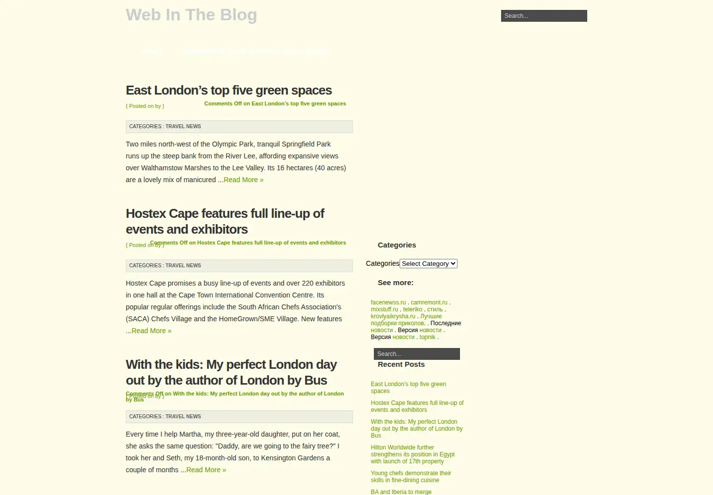 Captured homepage of webintheblog.org in the current scan