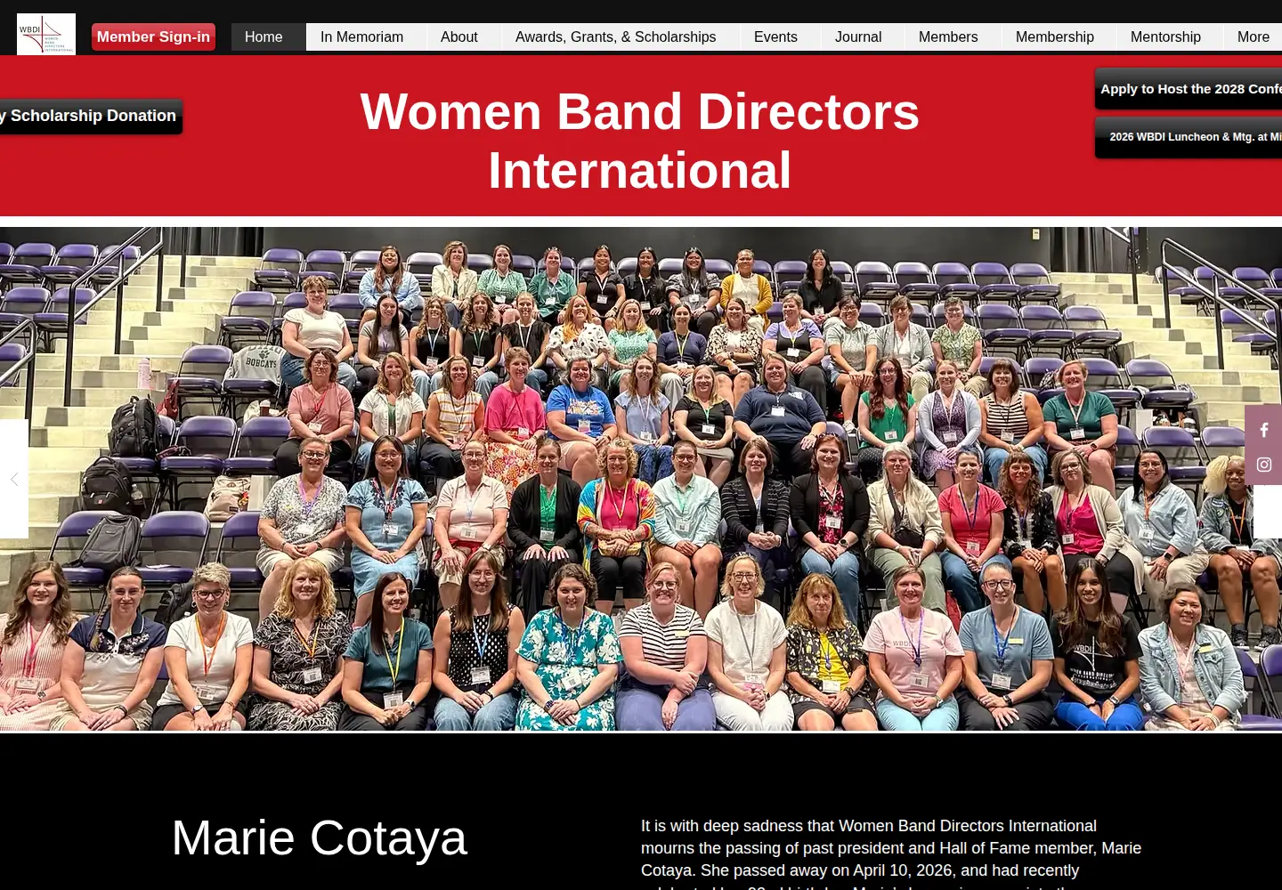 Screenshot of womenbanddirectors.org