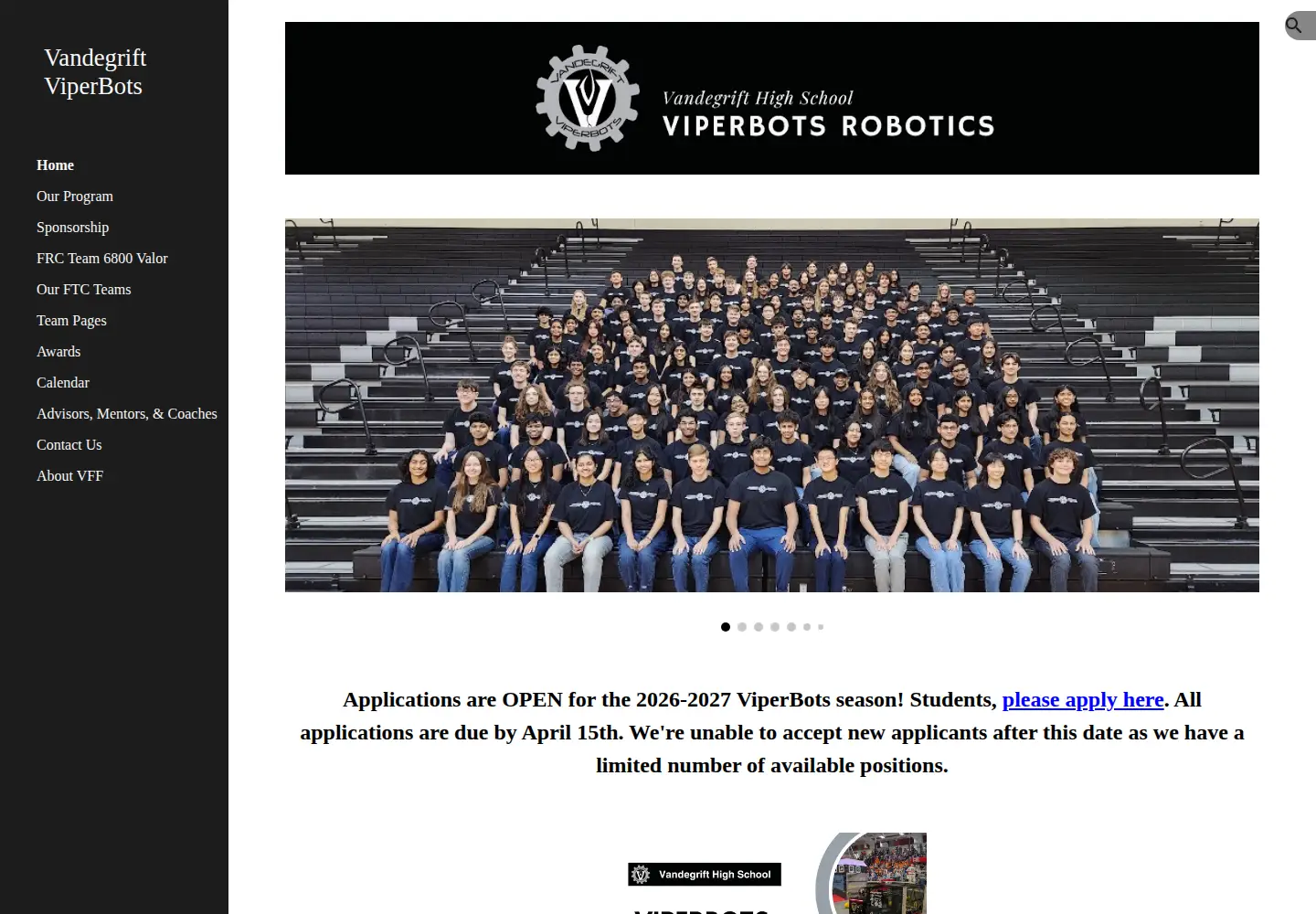 Captured homepage of viperbots.org in the current scan