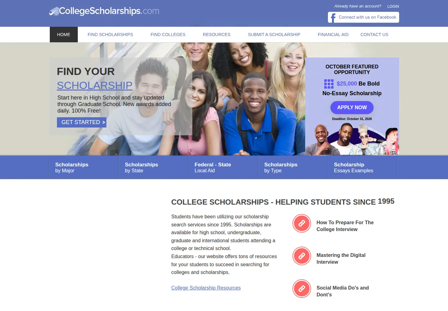 Screenshot of collegescholarships.com