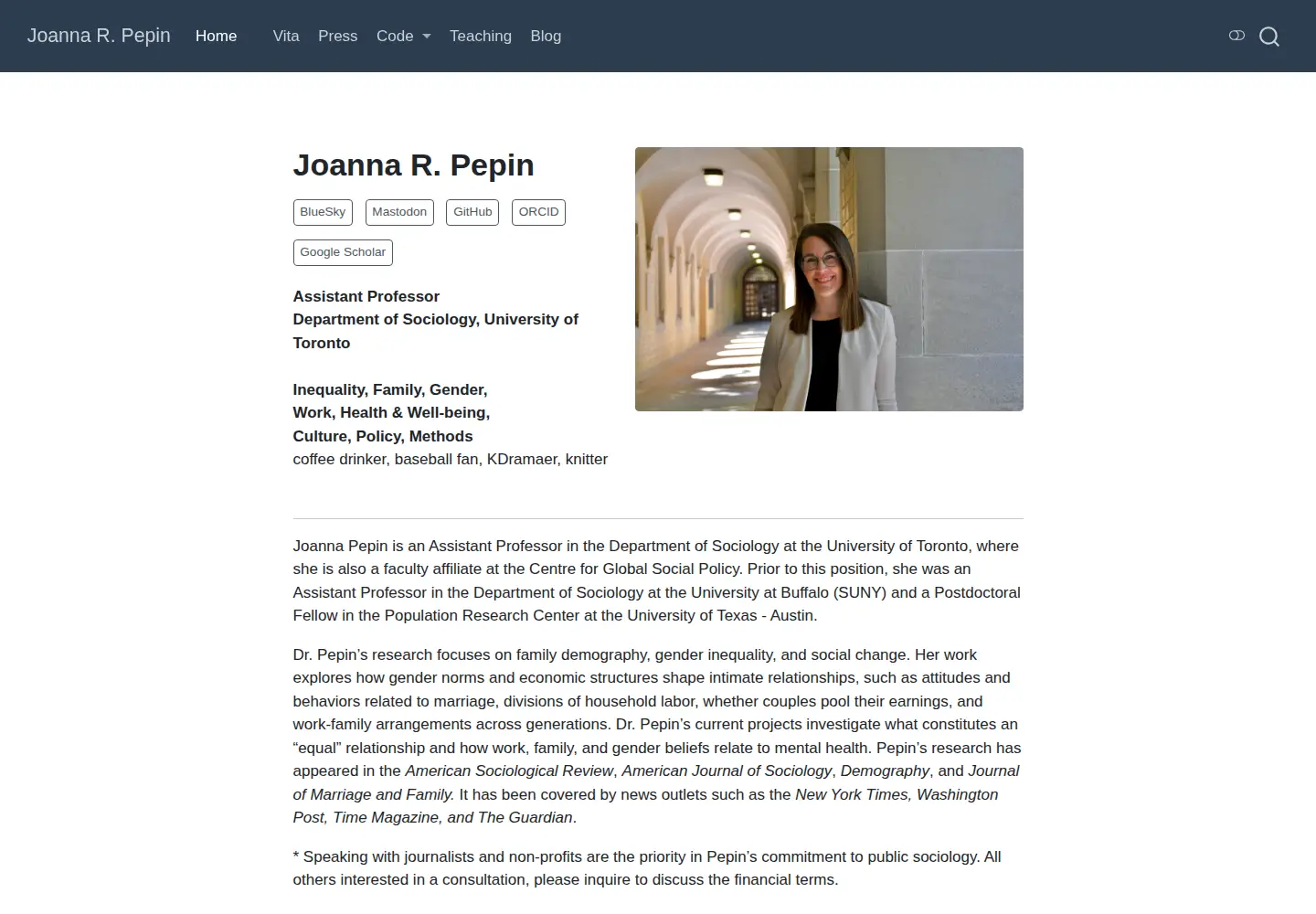 Captured homepage of joannapepin.com in the current scan