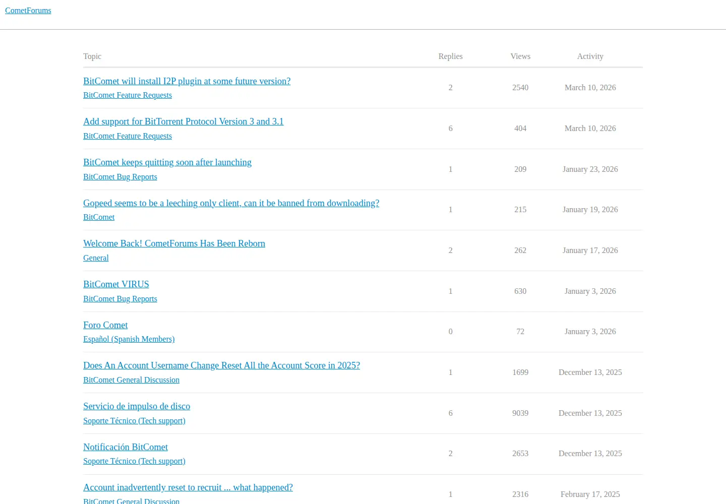 Captured homepage of cometforums.com in the current scan