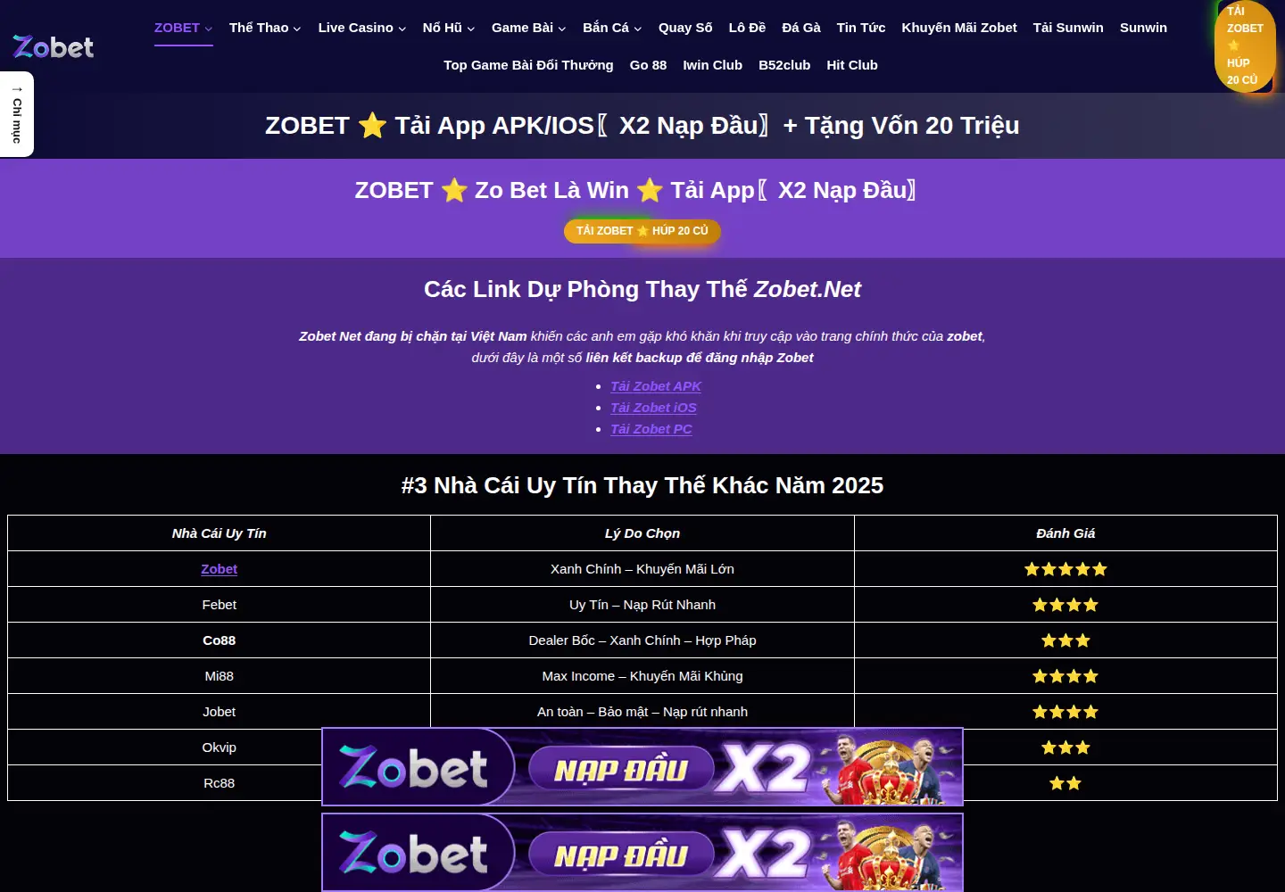 Captured homepage of zobet.cfd in the current scan