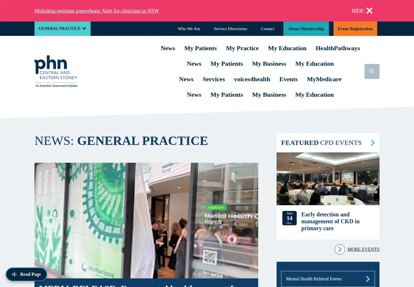 Screenshot of cesphn.org.au