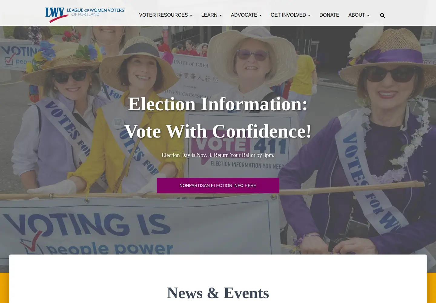 Captured homepage of lwvpdx.org in the current scan