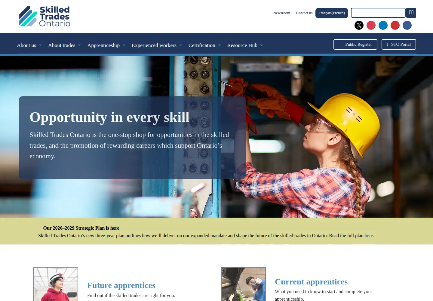 Screenshot of skilledtradesontario.ca