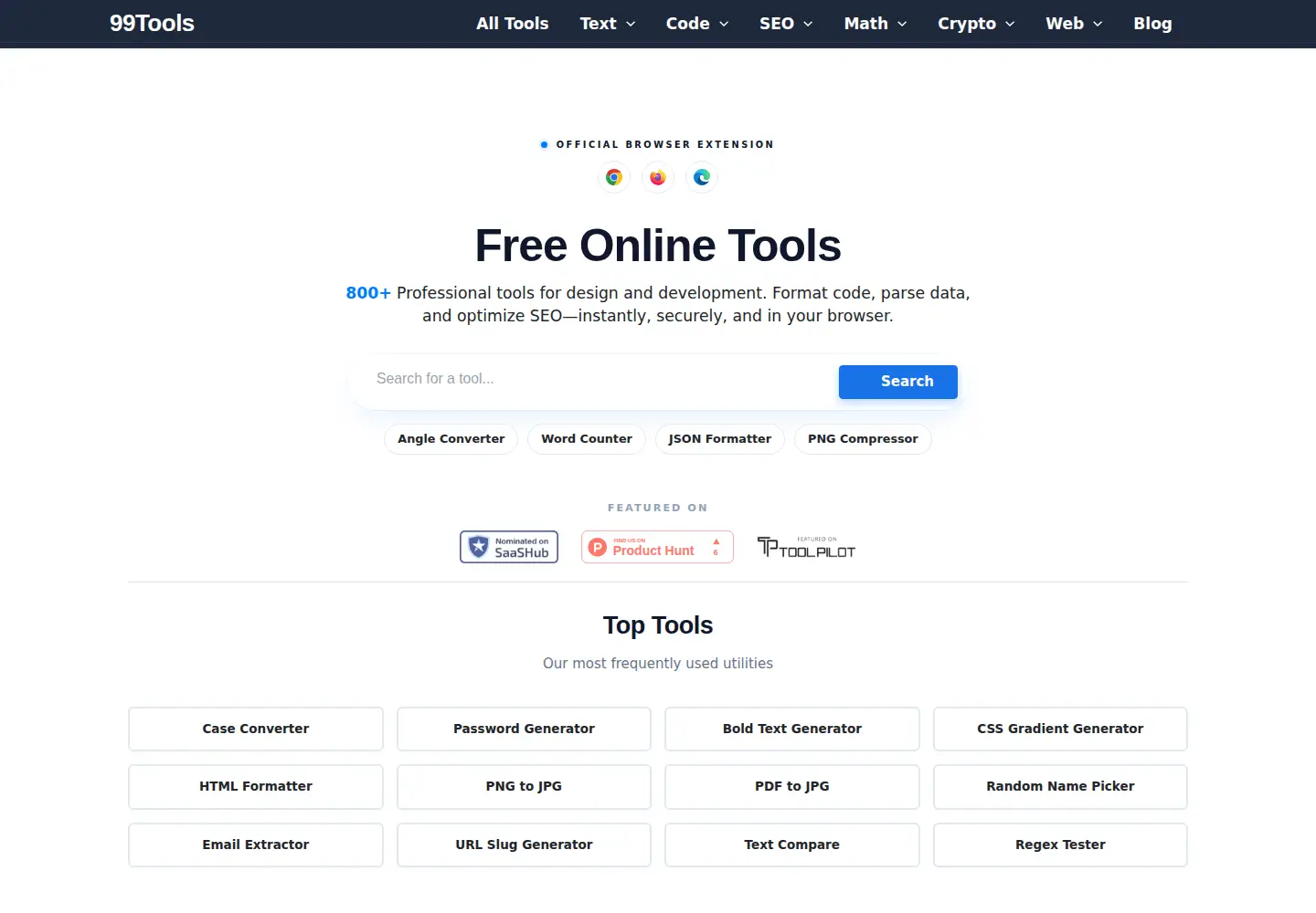 Captured homepage of 99tools.net in the current scan