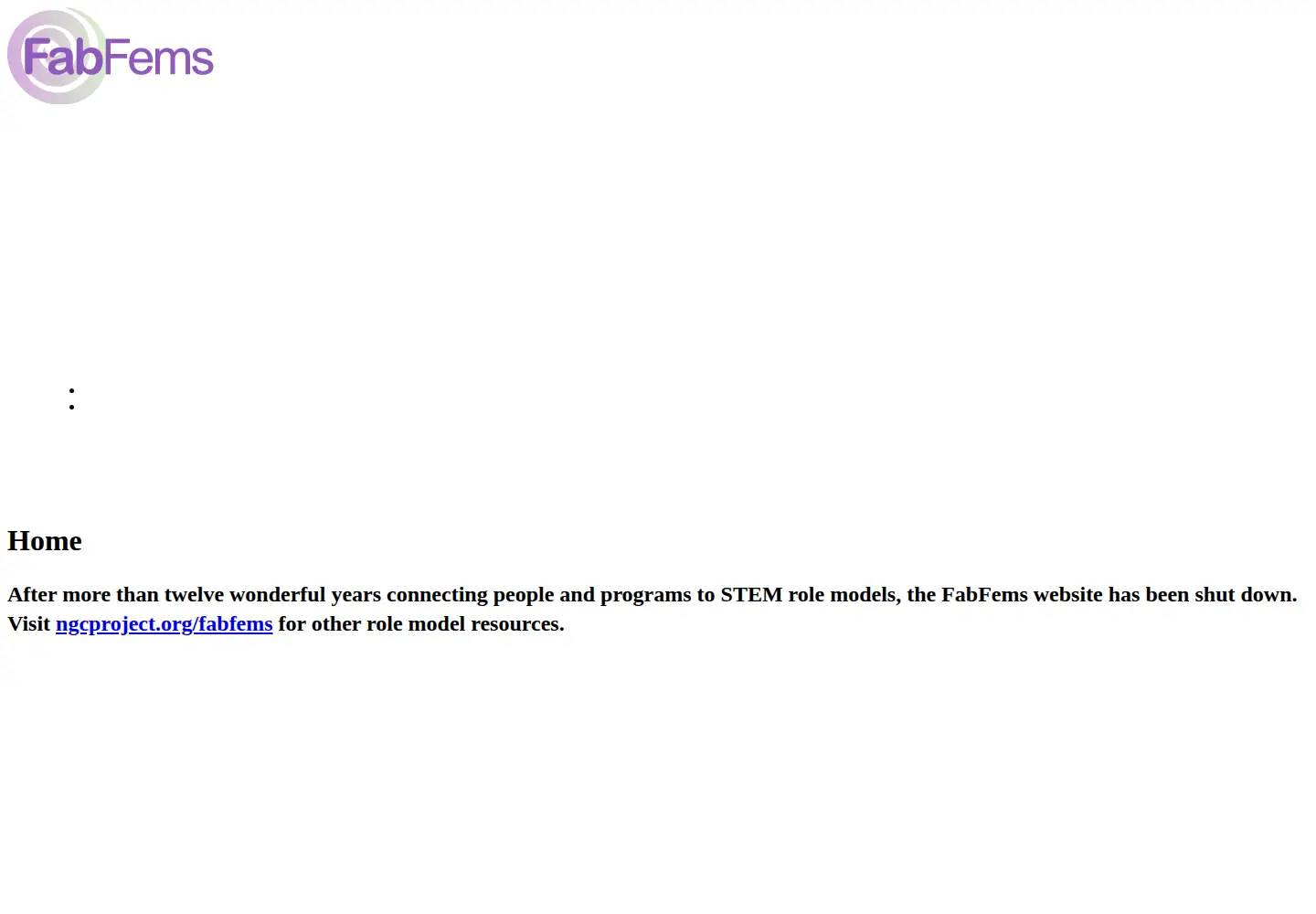 Captured homepage of fabfems.org in the current scan
