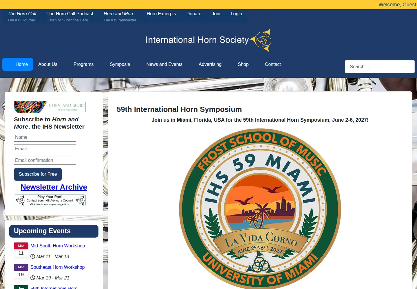 Screenshot of hornsociety.org
