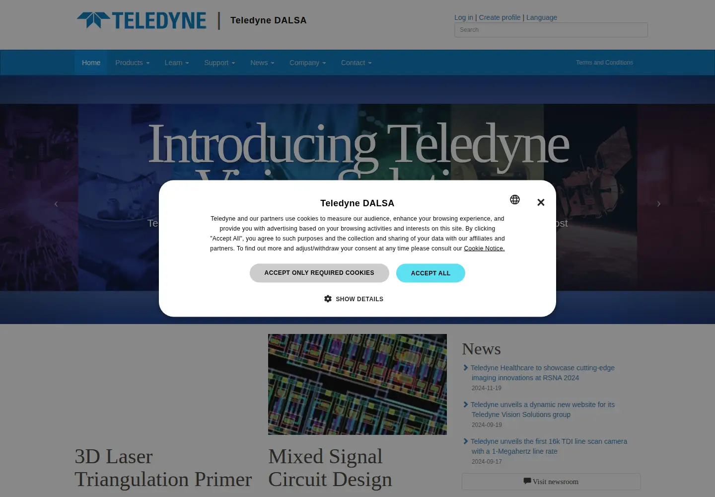 Screenshot of teledynedalsa.com