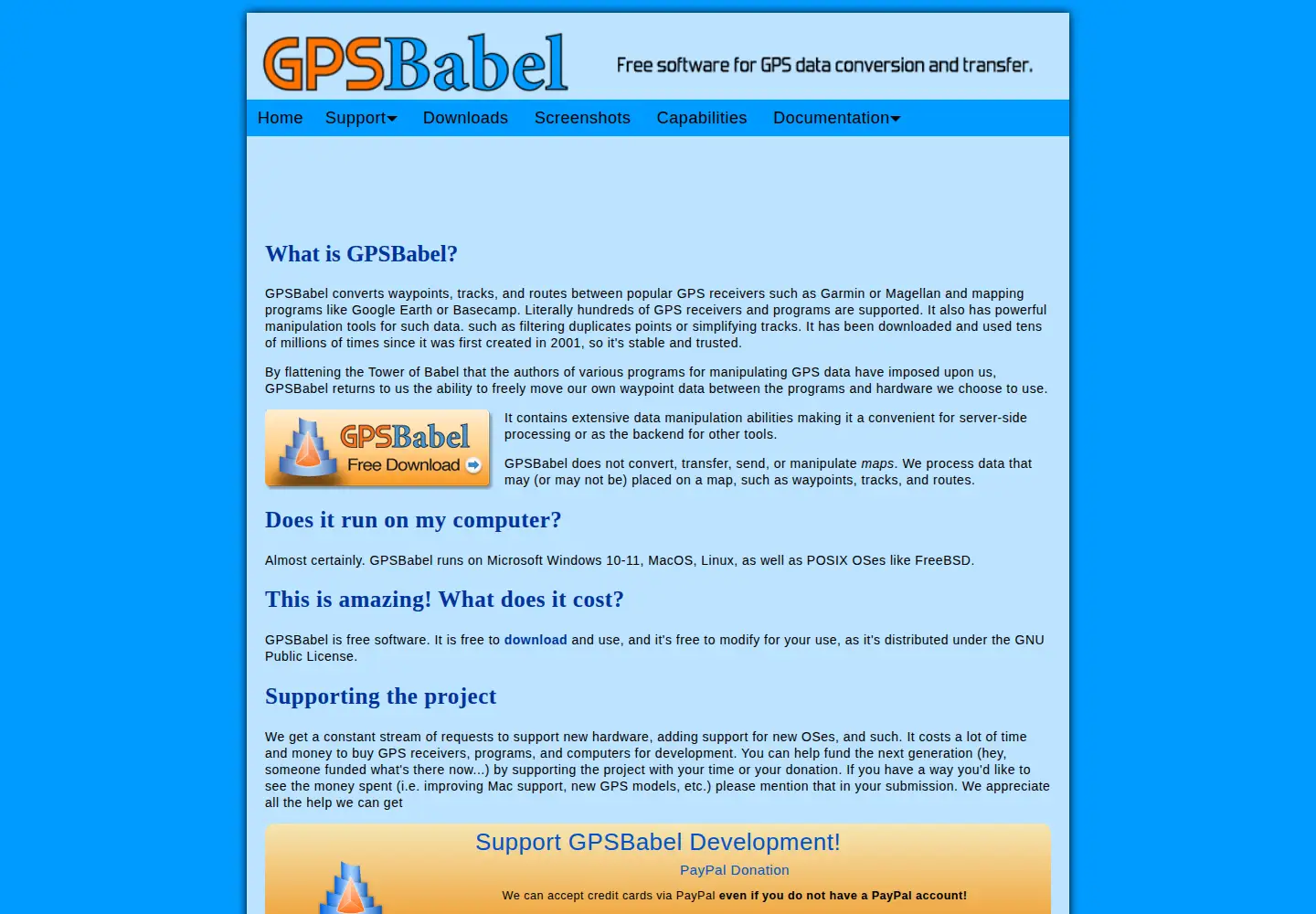 Screenshot of gpsbabel.org
